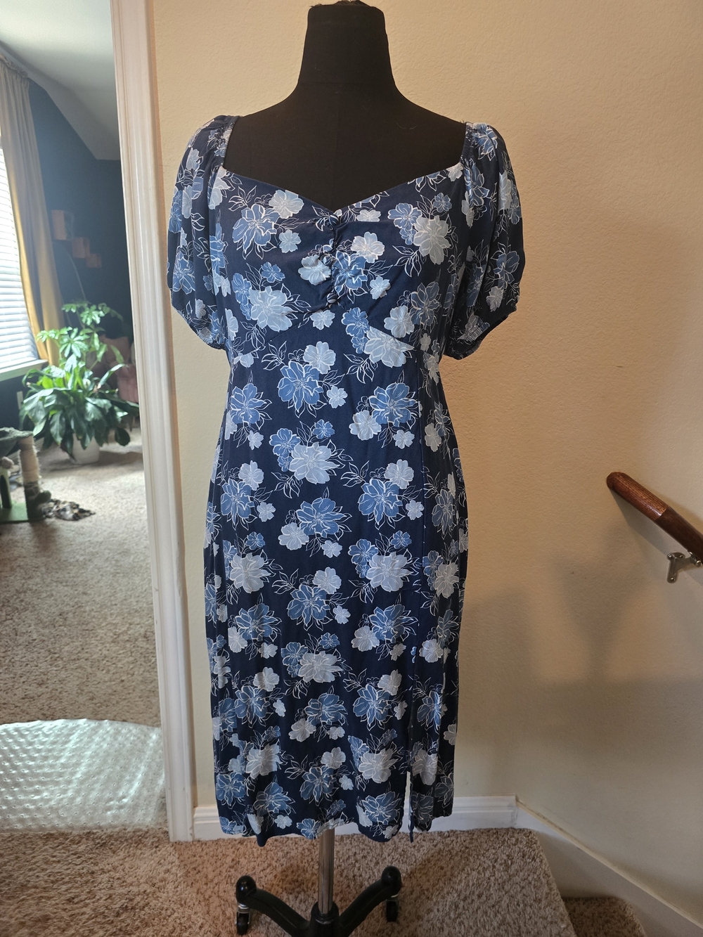 Morgan Taylor Navy Floral Midi Dress with White Accents